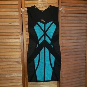 Black and Teal Sleeveless Party Dress.